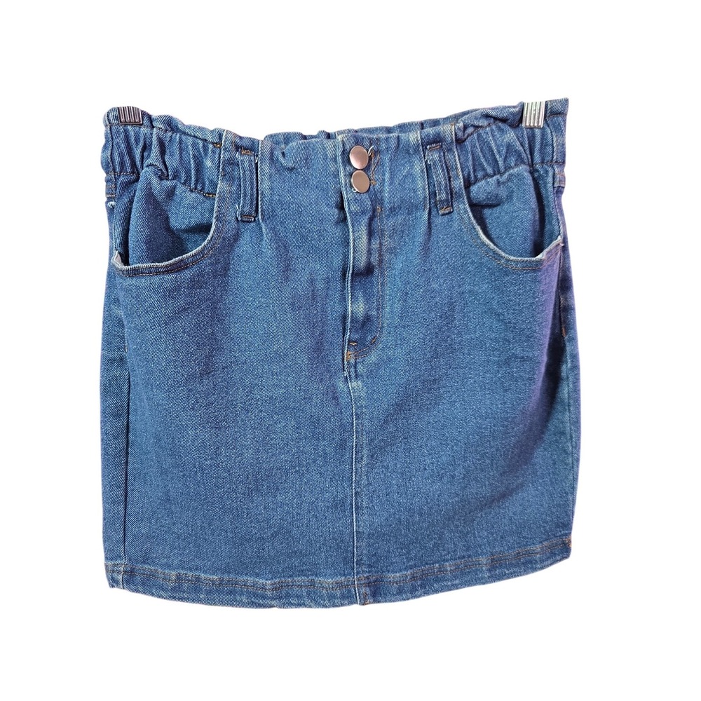 Mele E Per Womens Medium Denim Mini Skirt Paperbag Waist Blue Cotton Blend - Picture 4 of 9